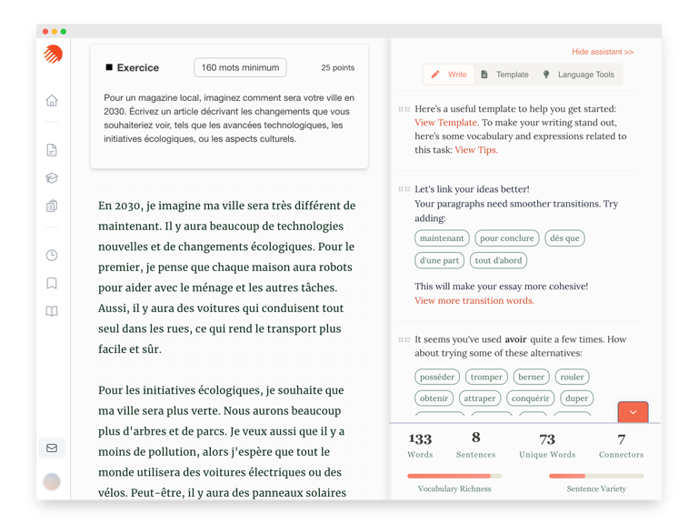 Writing AI English interface
